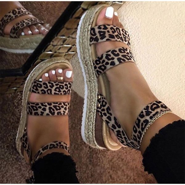 Vanessas Women's Sandals Woman Leopard Hemp Bottom Ladies Flat