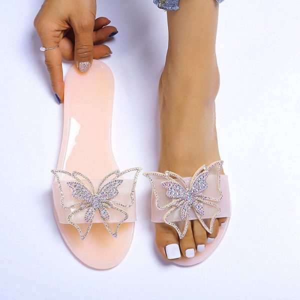 Women's Summer PVC Transparent Flat Slippers with Bow Tie and Non-Slip Feature