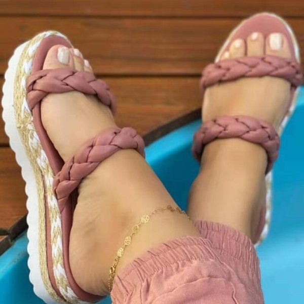 Vanessas Women Slippers Flip-flops Square Toe Weave Platform Ladies Flat Sandals