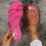 Vanessas Women's Summer Flip-flops - Narrow Band Square Toe Flat Slippers for Ladies