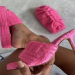 Vanessas Women Slippers Square Toe Towel Thin High Heels