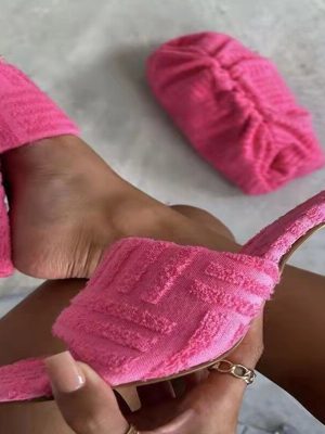 Vanessas Women Slippers Square Toe Towel Thin High Heels