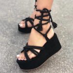 Vanessas Women's Wedges Sandals Platform Ladies Shoes Fringe Peep Toes Ankle Strap Sandals