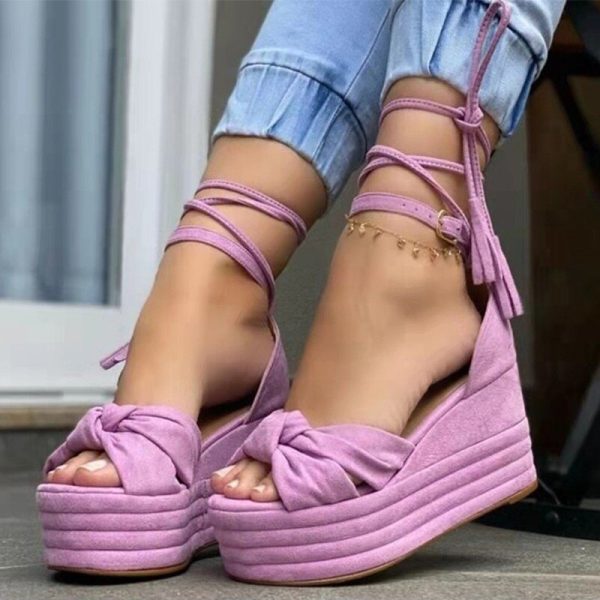 Vanessas Women's Wedges Sandals Platform Ladies Shoes Fringe Peep Toes Ankle Strap Sandals