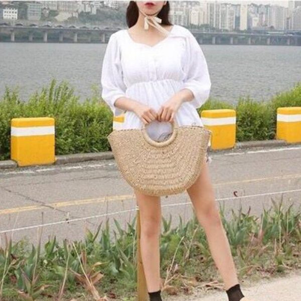 Summer Beach Bag Hand Woven Straw Bags Fashion Women Casual Tote Large Capacity Shopping Bag