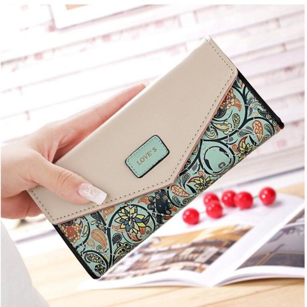 New Fashion Flowers Envelope Women Wallet Hot Sale Long Leather Wallets Popular Change Purse Casual Ladies Cash Purse