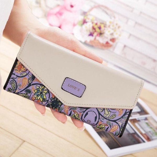 New Fashion Flowers Envelope Women Wallet Hot Sale Long Leather Wallets Popular Change Purse Casual Ladies Cash Purse