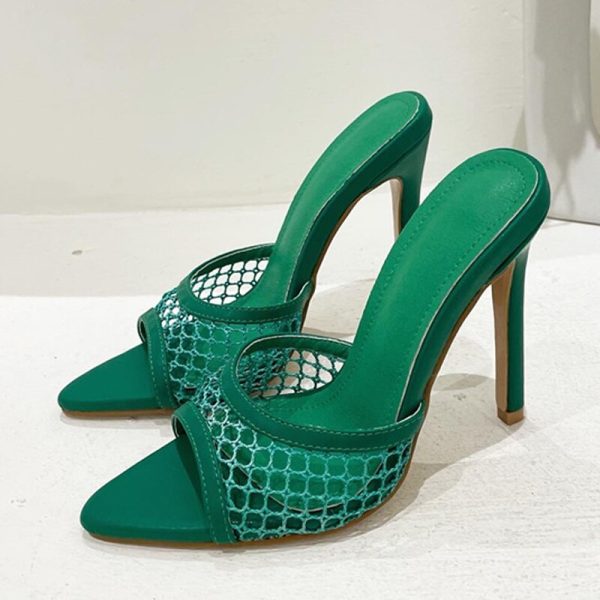 Vanessas Trendy Pointed Toe Thin High Heel Pumps with Green Mesh Slippers for Summer Women's Party Shoes