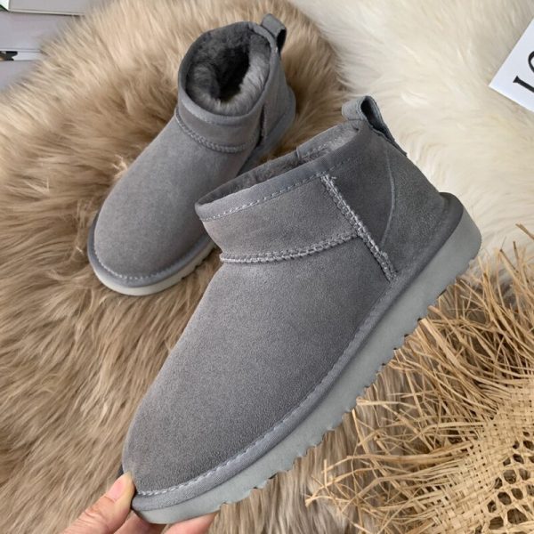 Women's Waterproof Winter Sheepskin Ankle Boots with Fur Lining - Snow Boot Style Flat Warm Shoes