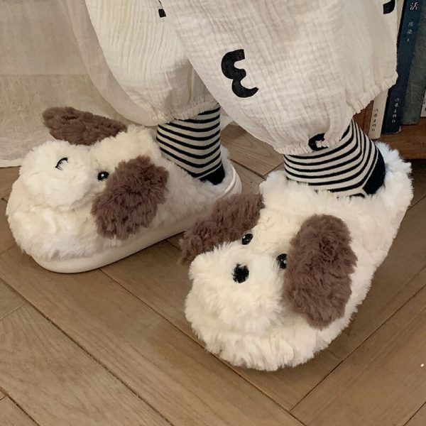 New Women Keep Warm Slipper Woman Cute Dog Cotton Shoes