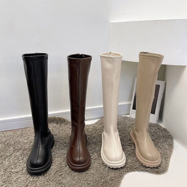 New Women Knee High Boots Autumn Winter Female Platform PU Leather Long Boots