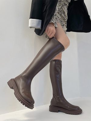 New Women Knee High Boots Autumn Winter Female Platform PU Leather Long Boots