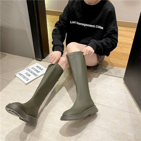 New Women Knee High Boots Autumn Winter Female Platform PU Leather Long Boots