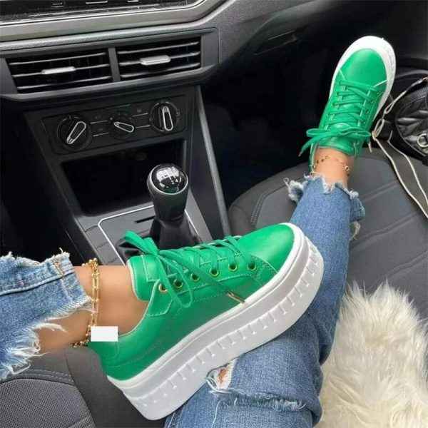 Vanessas New Women's Sneakers Platform Lace Up Flats Thick Bottom Vulcanized Shoes