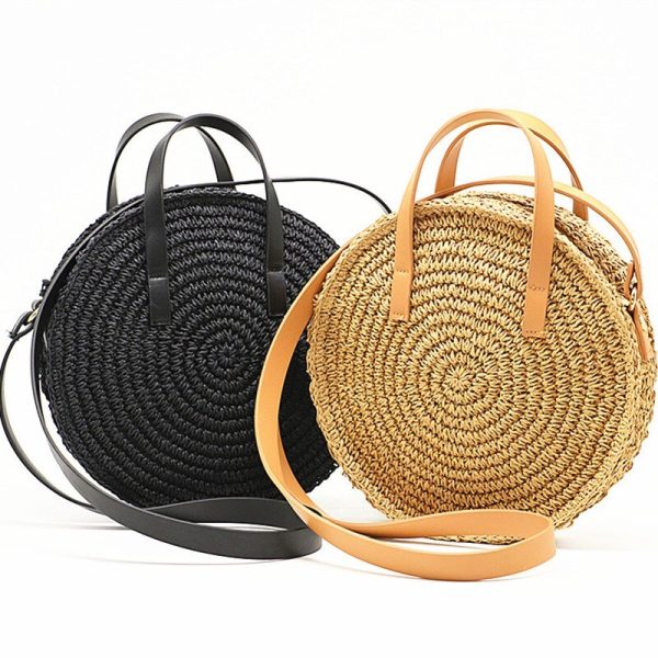 New round hand-woven straw bag shoulder bag handbag Woman girl messenger bag