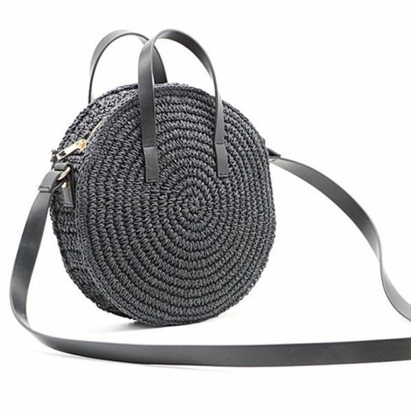 New round hand-woven straw bag shoulder bag handbag Woman girl messenger bag