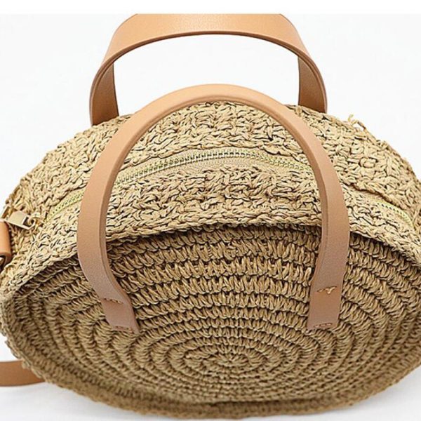 New round hand-woven straw bag shoulder bag handbag Woman girl messenger bag