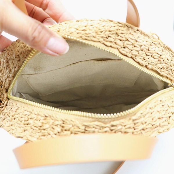 New round hand-woven straw bag shoulder bag handbag Woman girl messenger bag