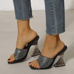 Vanessas Women's 11 CM Transparent High Heel Slippers - 2023 Fashion Rhinestone Open Toe Sandals