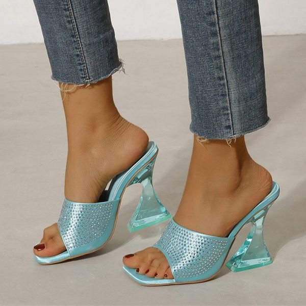 Vanessas Women's 11 CM Transparent High Heel Slippers - 2023 Fashion Rhinestone Open Toe Sandals