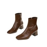 Vanessa's New Autumn Winter Genuine Leather Retro Square Toe Zipper Ankle Boots