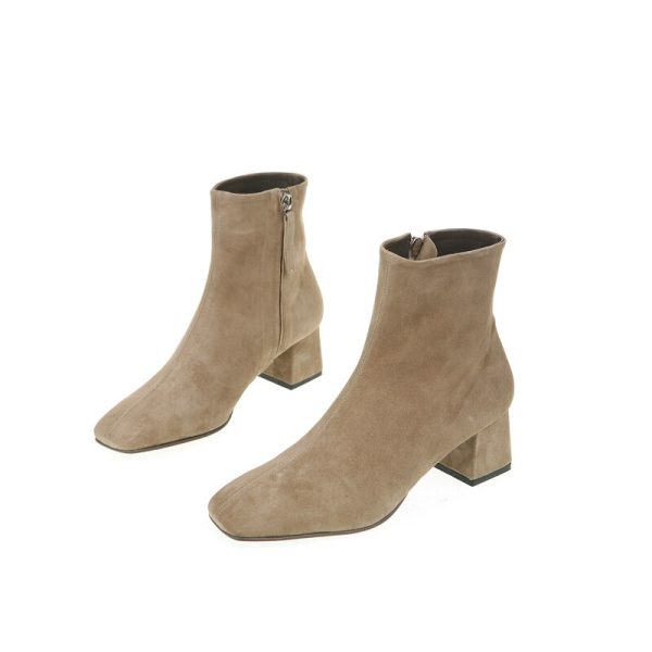 Vanessa's New Autumn Winter Genuine Leather Retro Square Toe Zipper Ankle Boots