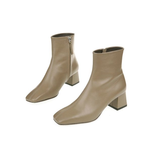 Vanessa's New Autumn Winter Genuine Leather Retro Square Toe Zipper Ankle Boots