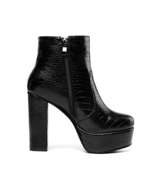 Vanessa's Platform PU Leather Ankle Boots Round Toe Warm Fur Winter Women Shoes Zipper Square High Heel
