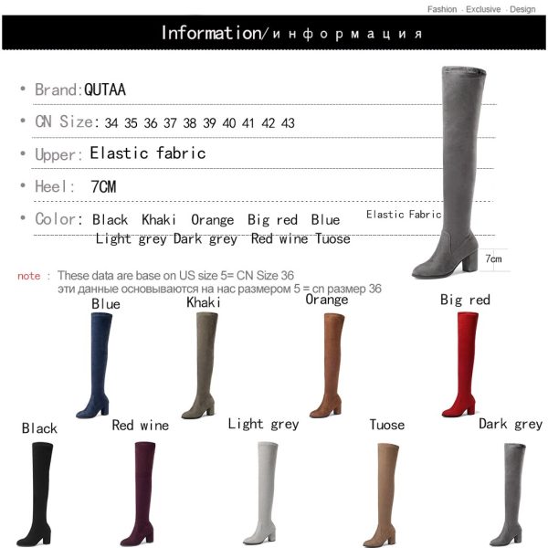 Vanessa's Women Over The Knee High Boots Square High Heel Women Shoes