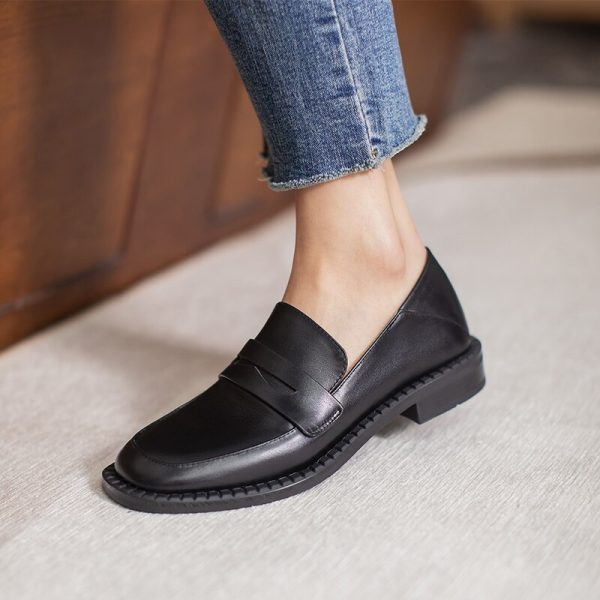 Vanessa's Genuine Leather Square Heel Slip On Ladies Shoes Pumps