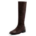 Vanessa's Knee High Boots Women Boots Square Heel Ladies Shoes Autumn Winter Square Toe Flock PU Stretch Long Boots Size 34-43