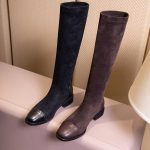 Vanessa's Knee High Boots Women Boots Square Heel Ladies Shoes Autumn Winter Square Toe Flock PU Stretch Long Boots Size 34-43