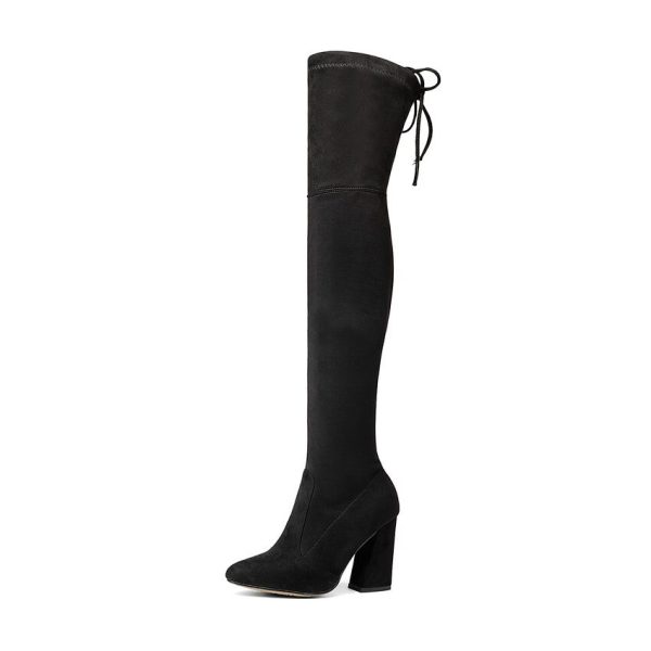 Vanessa's New Flock Leather Women Over The Knee Boots Lace Up Sexy High Heels