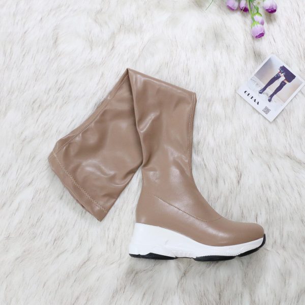 Vanessa's Round Toe Autumn Winter Casual Women Shoes Stretch PU Over The Knee Boots