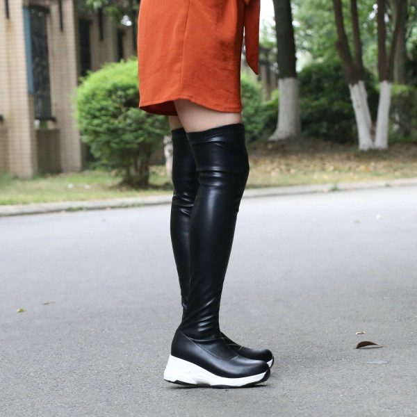 Vanessa's Round Toe Autumn Winter Casual Women Shoes Stretch PU Over The Knee Boots