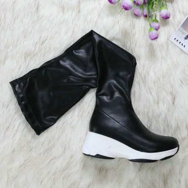 Vanessa's Round Toe Autumn Winter Casual Women Shoes Stretch PU Over The Knee Boots