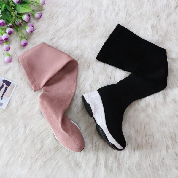 Vanessa's Round Toe Over The Knee Women Boots Autumn Winter Wedge Heel Fashion Casual Women Shoes