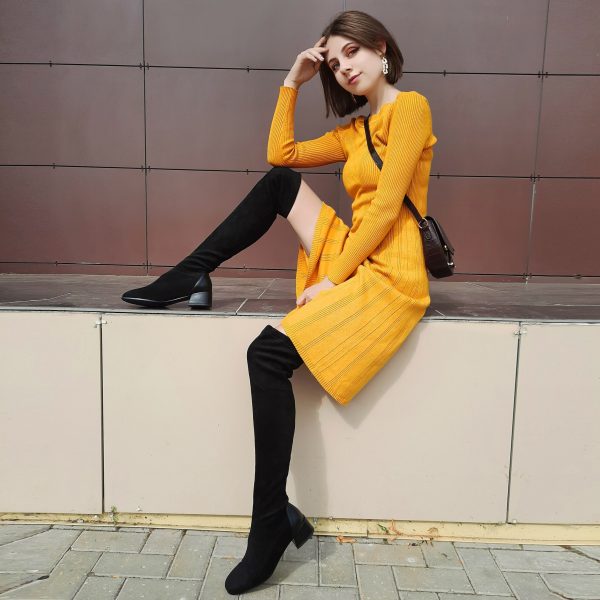 Vanessas Women Over The Knee Boots Autumn Winter Square Toe Women Shoes