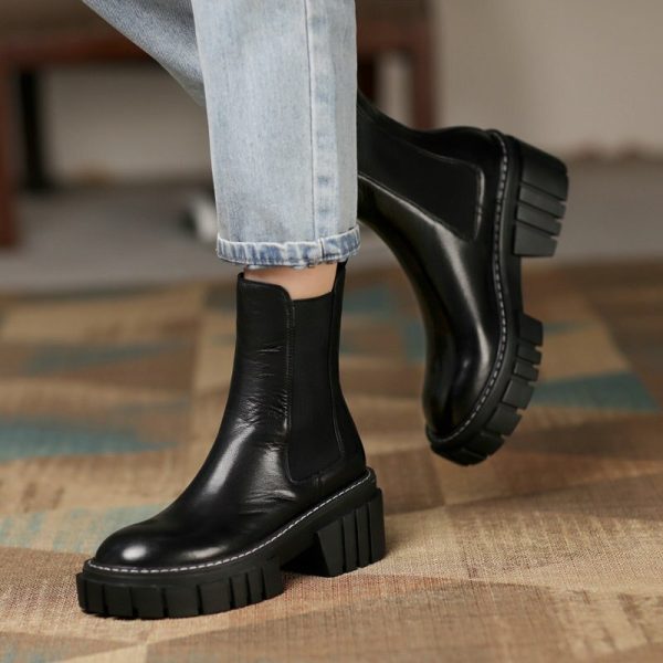 Vanessa's Genuine Leather Platform Ankle Boots Slip On Long Boots