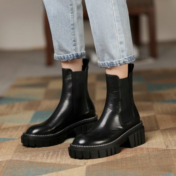 Vanessa's Genuine Leather Platform Ankle Boots Slip On Long Boots