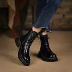 Vanessa's Plush Lace Up Ankle Boots Genuine Leather Winter Boots