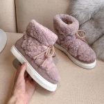 Vanessa's Plush Winter Snow Boots Square Low Heel Lace Up Ankle Boots