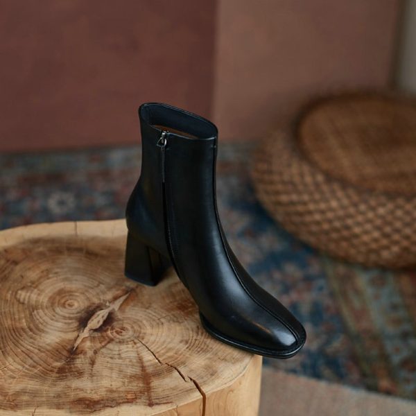 Vanessas Round Toe Autumn Winter Ankle Boots Cow Leather Zipper