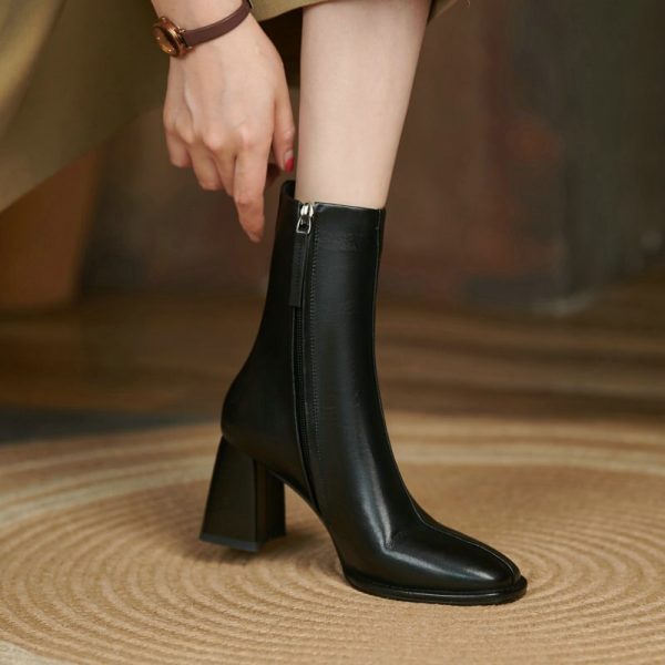 Vanessas Round Toe Autumn Winter Ankle Boots Cow Leather Zipper