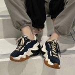 Spring Autumn Round Toe Med Heel Platform Casual Female Shoes Mixed Color Cow Suede Lace Up Women Sneakers