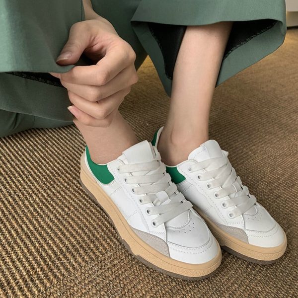 Vanessa's Winter Autumn Round Toe Flat Heel Casual Female Shoes Mixed Color Genuine Leather Lace Up Women Sneakers