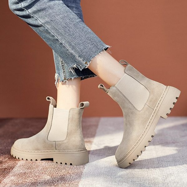 Women Ankle Boots Autumn Winter Basic Cow Suede Casual Square Heels Platforms Round Toe Shoes Woman size 35-40