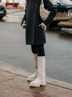 Vanessas 2023 Ins Women Knee High Boots Med Heel Genuine Leather Winter Boots
