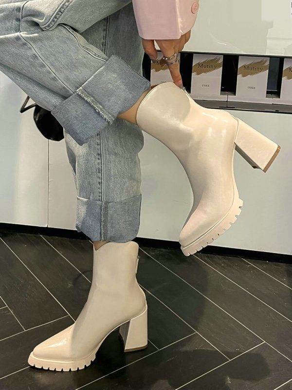 Vanessas 2023 Pointed Toe Thick High Heels Women Ankle Boots