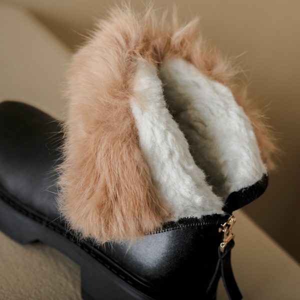 Vanessa's Women Ankle Boots Warm Plush Winter Genuine Leather Black Snow Boots